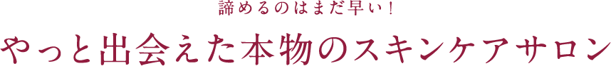 諦めるのはまだ早い！ やっと出会えた本物のスキンケアサロン 